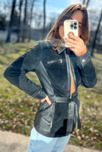 Load image into Gallery viewer, 1990s Black Leather &amp; Suede Belted Jacket / Small