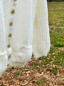 1950s-60s Textured White Cardigan / Medium - Large