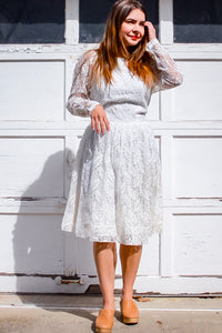 1960s White Lace Fit and Flare Dress / Medium - Large