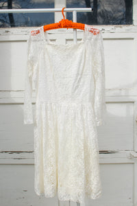 1960s White Lace Fit and Flare Dress / Medium - Large