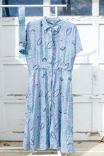 Load image into Gallery viewer, 1980s Blue Patterned Silk Shirt Dress / Large - XLarge