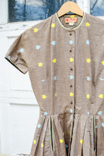Load image into Gallery viewer, 1950s Taupe Embroidered Floral Shirt Dress / Small - Medium