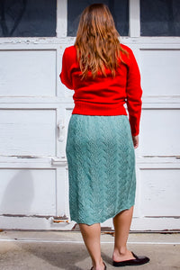 1980s-90s Sage Green Open Knit Skirt / Medium - Large
