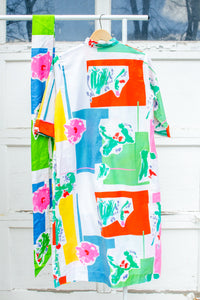 Vintage Bright Artsy Printed Shirt Dress / Medium