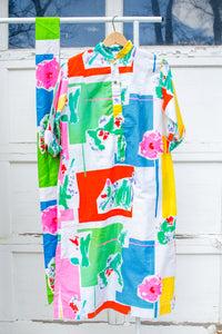 Vintage Bright Artsy Printed Shirt Dress / Medium