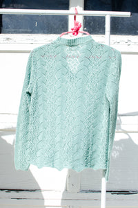 1980s Sage Green Open Knit Sweater / Medium