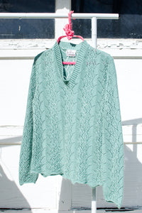 1980s Sage Green Open Knit Sweater / Medium