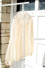 Load image into Gallery viewer, Vintage Ivory Lace Bib Silk Blouse / Small