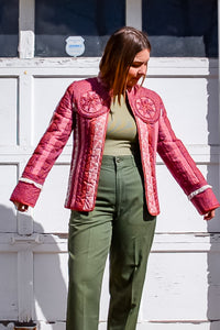 Handmade Pink Floral Quilted Jacket / Small