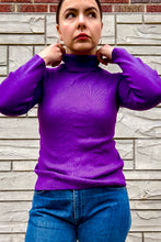 Load image into Gallery viewer, 1970s Bright Purple Ribbed Turtleneck/ Small - Medium