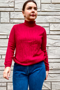 1970s Red Rib Knit Turtleneck / Small - Large