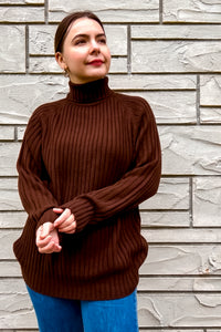 1970s Dark Brown Ribbed Sweater/ Large