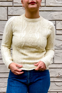 Vintage Ivory Diamond Crewneck Sweater /  XSmall - Small