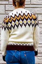 Load image into Gallery viewer, 1970s Cream &amp; Brown Fairisle Mockneck Sweater/ Small - Medium