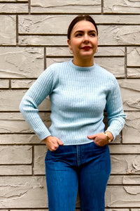 1970s Light Blue Ribbed Sweater / Small - Medium