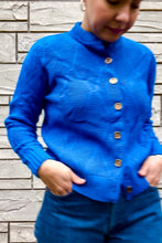 Load image into Gallery viewer, 1950s-60s Cobalt Blue Textured Cardigan / Small - Medium