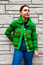Load image into Gallery viewer, 1950s-60s Bright Green Plaid Cardigan / Medium