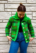 Load image into Gallery viewer, 1950s-60s Bright Green Plaid Cardigan / Medium