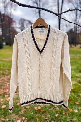 1980s-90s Ivory Cable Knit Sweater / Large